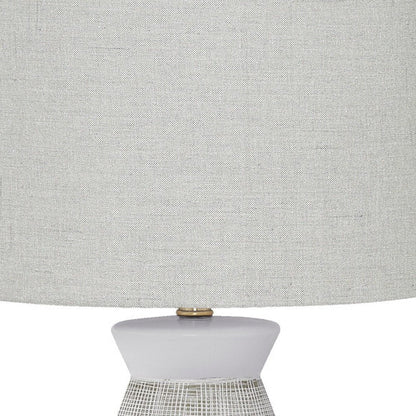 27" Gray and White Ceramic Round Table Lamp With Gray Drum Shade HomeRoots