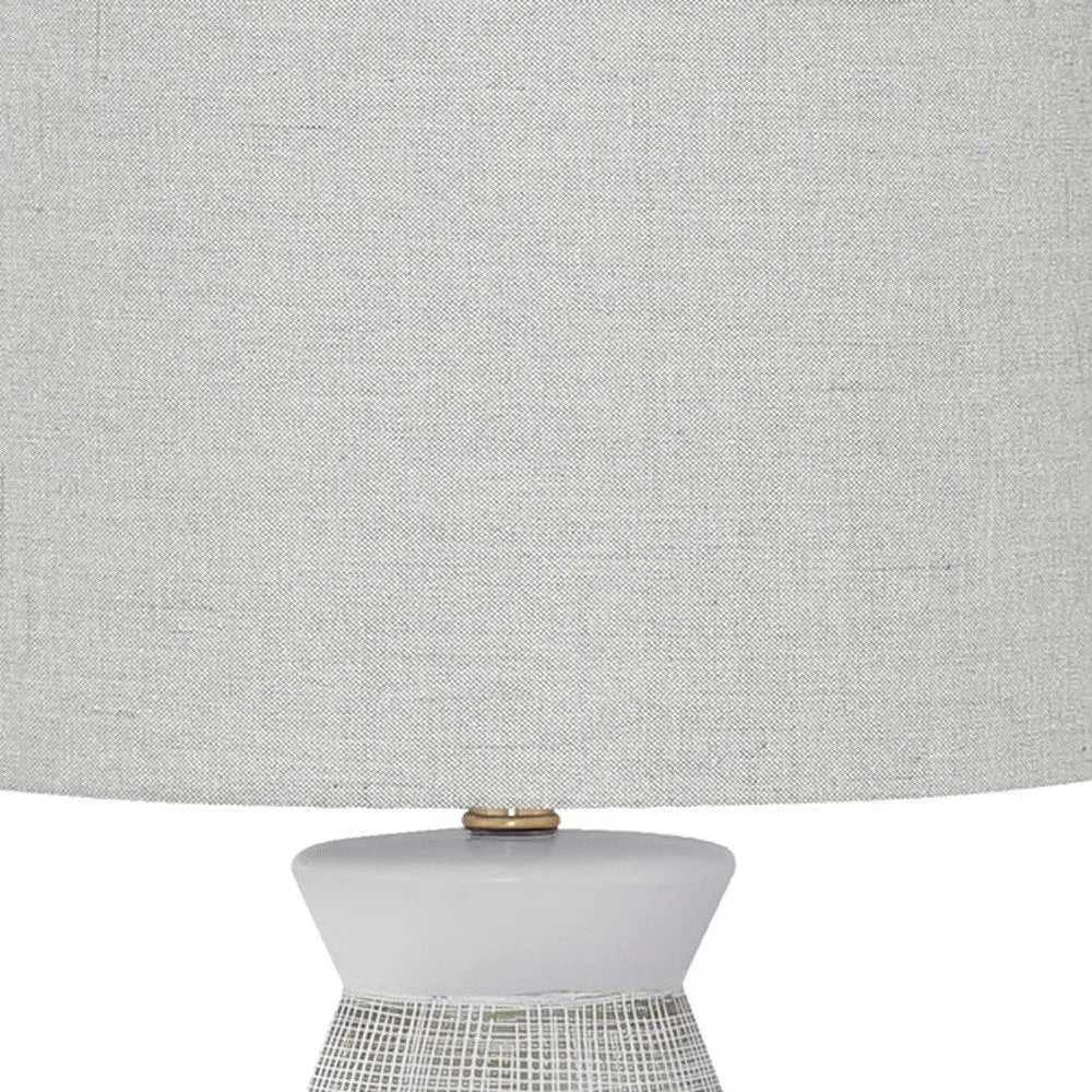 27" Gray and White Ceramic Round Table Lamp With Gray Drum Shade HomeRoots