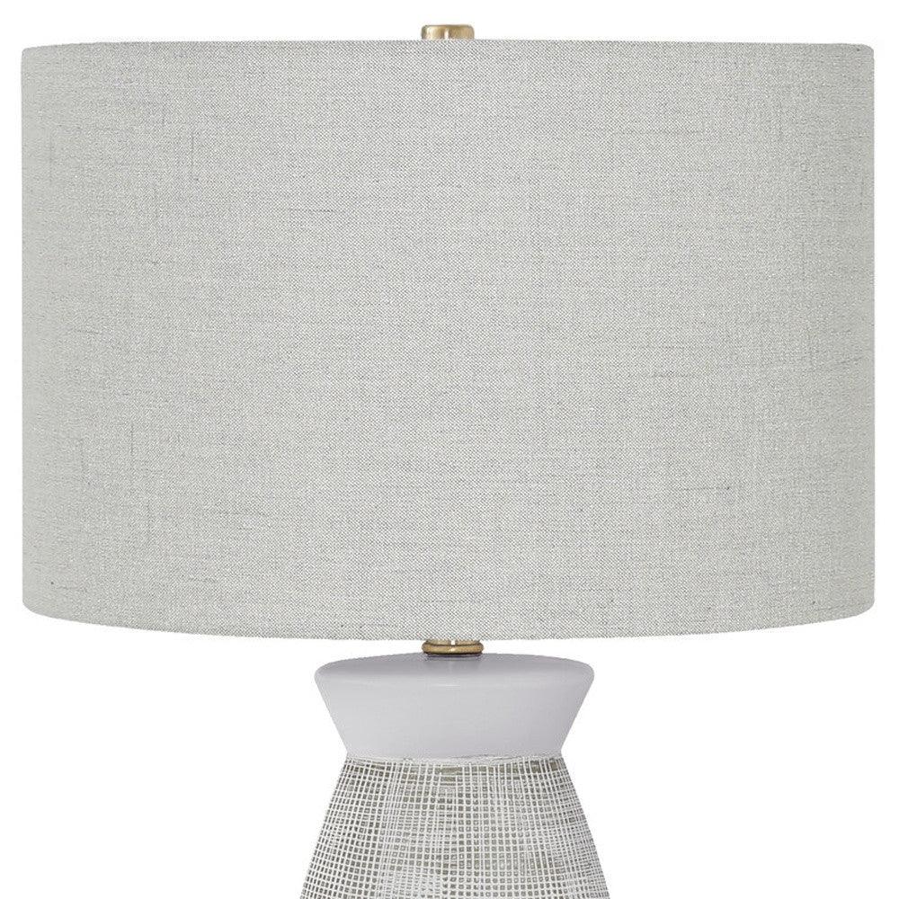 27" Gray and White Ceramic Round Table Lamp With Gray Drum Shade - FurniFindUSA