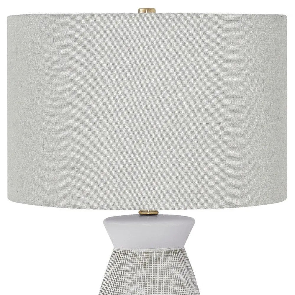 27" Gray and White Ceramic Round Table Lamp With Gray Drum Shade HomeRoots