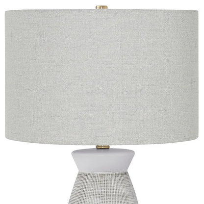 27" Gray and White Ceramic Round Table Lamp With Gray Drum Shade HomeRoots