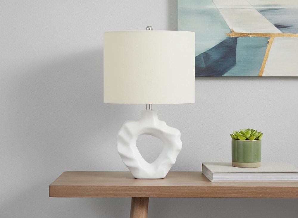 25" Cream Novelty Table Lamp With Cream Drum Shade HomeRoots
