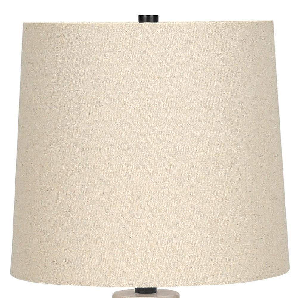 25" Cream Geometric Table Lamp With Beige Empire Shade - FurniFindUSA