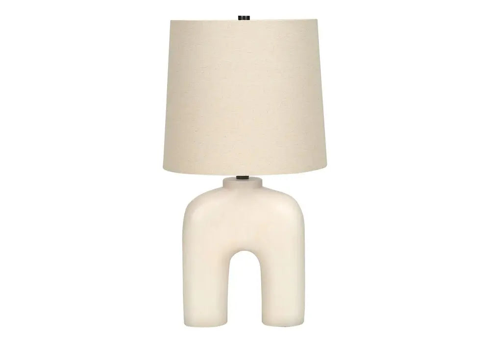 25" Cream Geometric Table Lamp With Beige Empire Shade HomeRoots