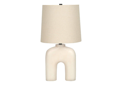 25" Cream Geometric Table Lamp With Beige Empire Shade - FurniFindUSA