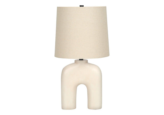 25" Cream Geometric Table Lamp With Beige Empire Shade - FurniFindUSA