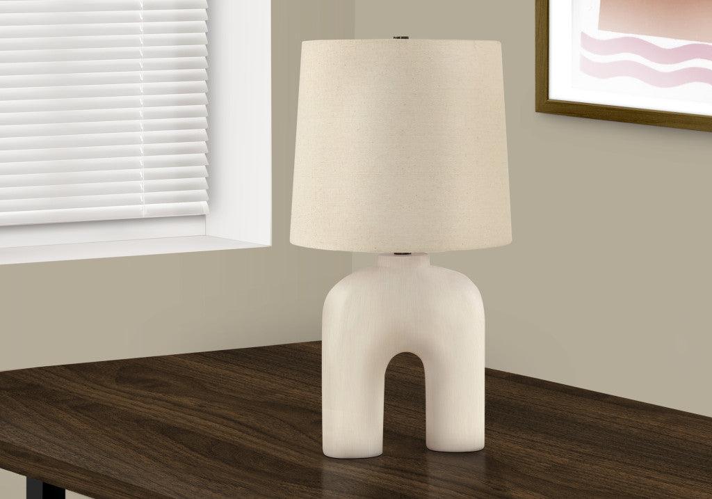 25" Cream Geometric Table Lamp With Beige Empire Shade - FurniFindUSA