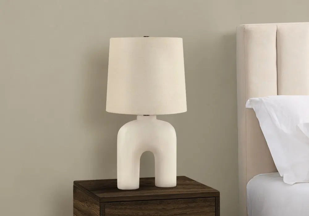 25" Cream Geometric Table Lamp With Beige Empire Shade HomeRoots