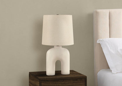 25" Cream Geometric Table Lamp With Beige Empire Shade - FurniFindUSA