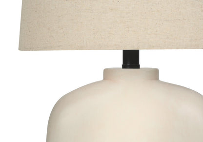 25" Cream Geometric Table Lamp With Beige Empire Shade HomeRoots