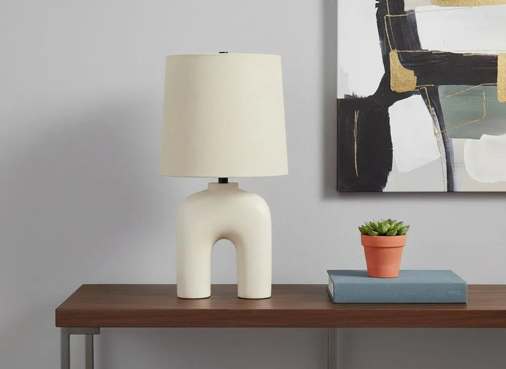 25" Cream Geometric Table Lamp With Beige Empire Shade HomeRoots