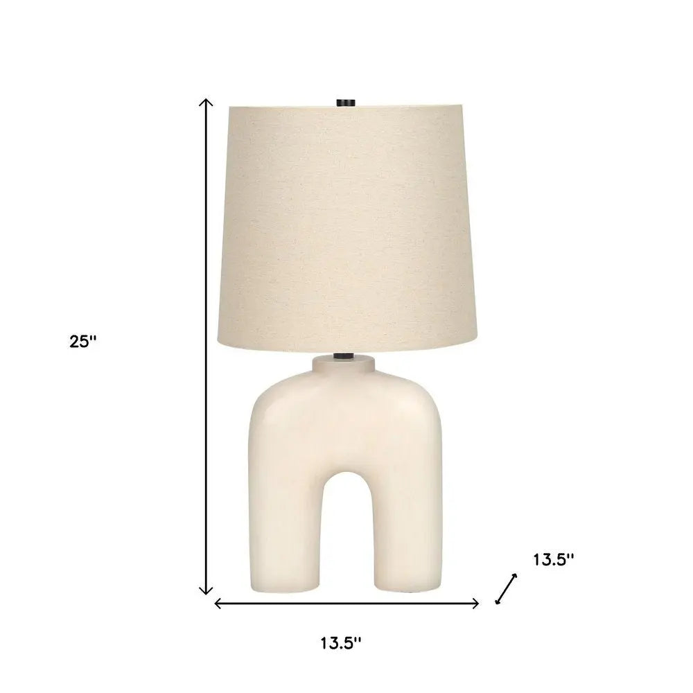 25" Cream Geometric Table Lamp With Beige Empire Shade HomeRoots
