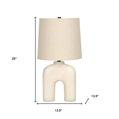 25" Cream Geometric Table Lamp With Beige Empire Shade HomeRoots
