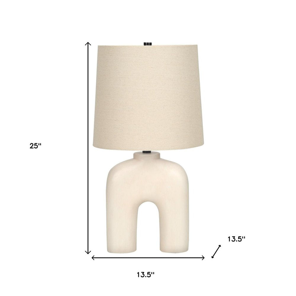 25" Cream Geometric Table Lamp With Beige Empire Shade HomeRoots