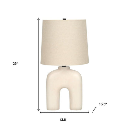 25" Cream Geometric Table Lamp With Beige Empire Shade HomeRoots