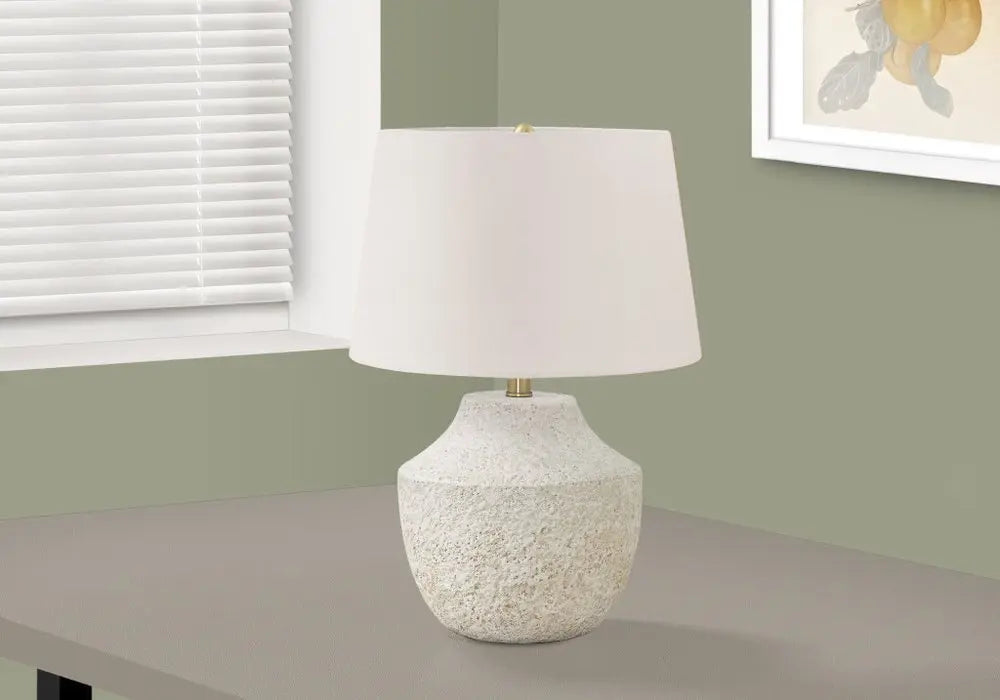20" Cream Concrete Urn Table Lamp With Cream Empire Shade HomeRoots