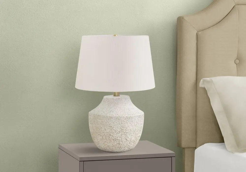 20" Cream Concrete Urn Table Lamp With Cream Empire Shade HomeRoots