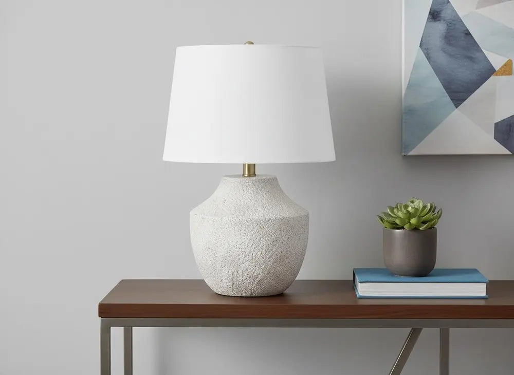 20" Cream Concrete Urn Table Lamp With Cream Empire Shade HomeRoots