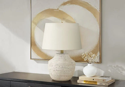 20" Cream Concrete Urn Table Lamp With Cream Empire Shade HomeRoots