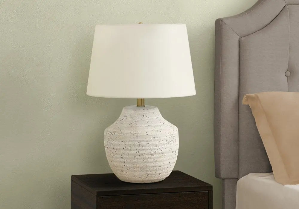 20" Cream Concrete Urn Table Lamp With Cream Empire Shade HomeRoots