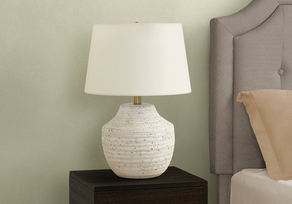 20" Cream Concrete Urn Table Lamp With Cream Empire Shade HomeRoots