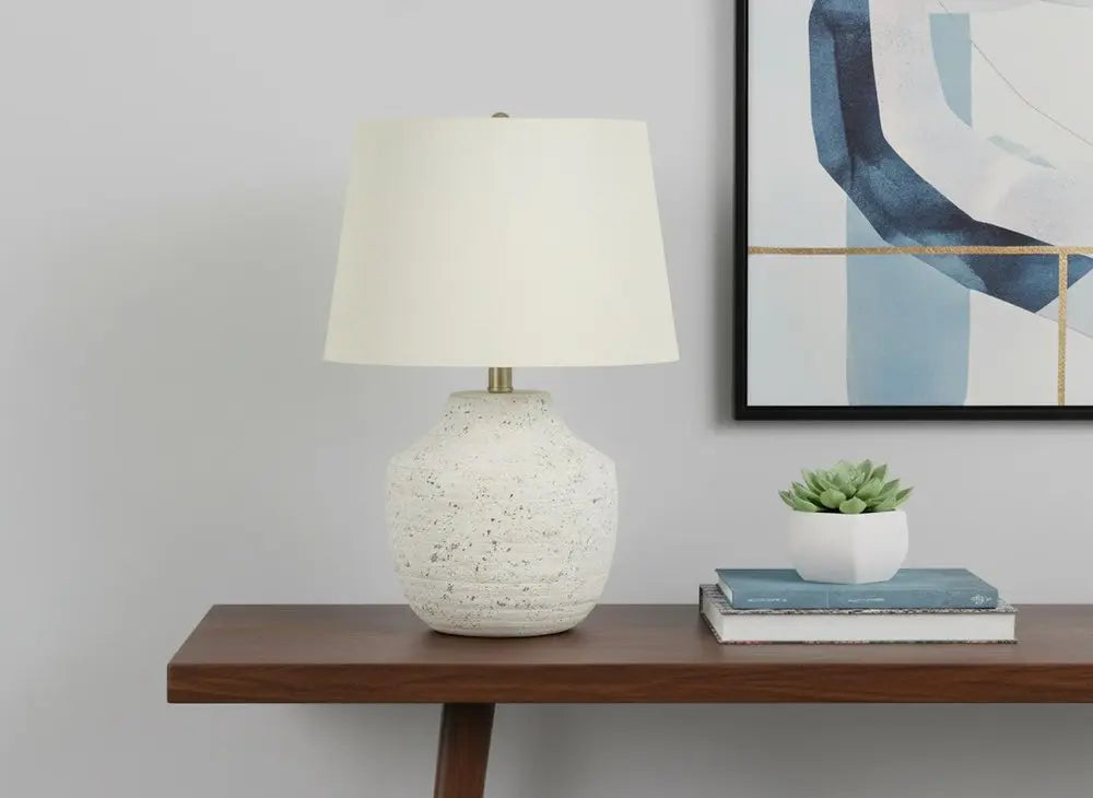 20" Cream Concrete Urn Table Lamp With Cream Empire Shade HomeRoots