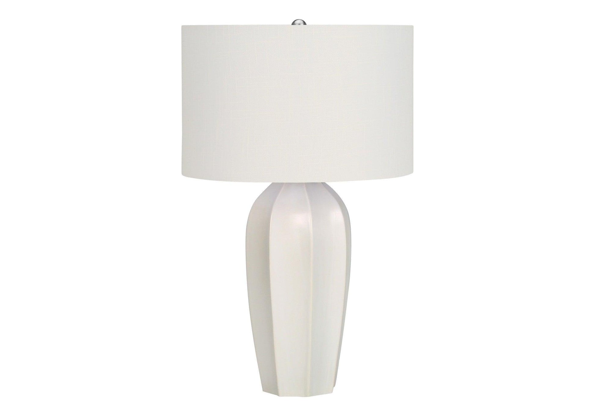 27" Cream Ceramic Geometric Table Lamp With Cream Drum Shade - FurniFindUSA