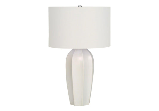 27" Cream Ceramic Geometric Table Lamp With Cream Drum Shade - FurniFindUSA