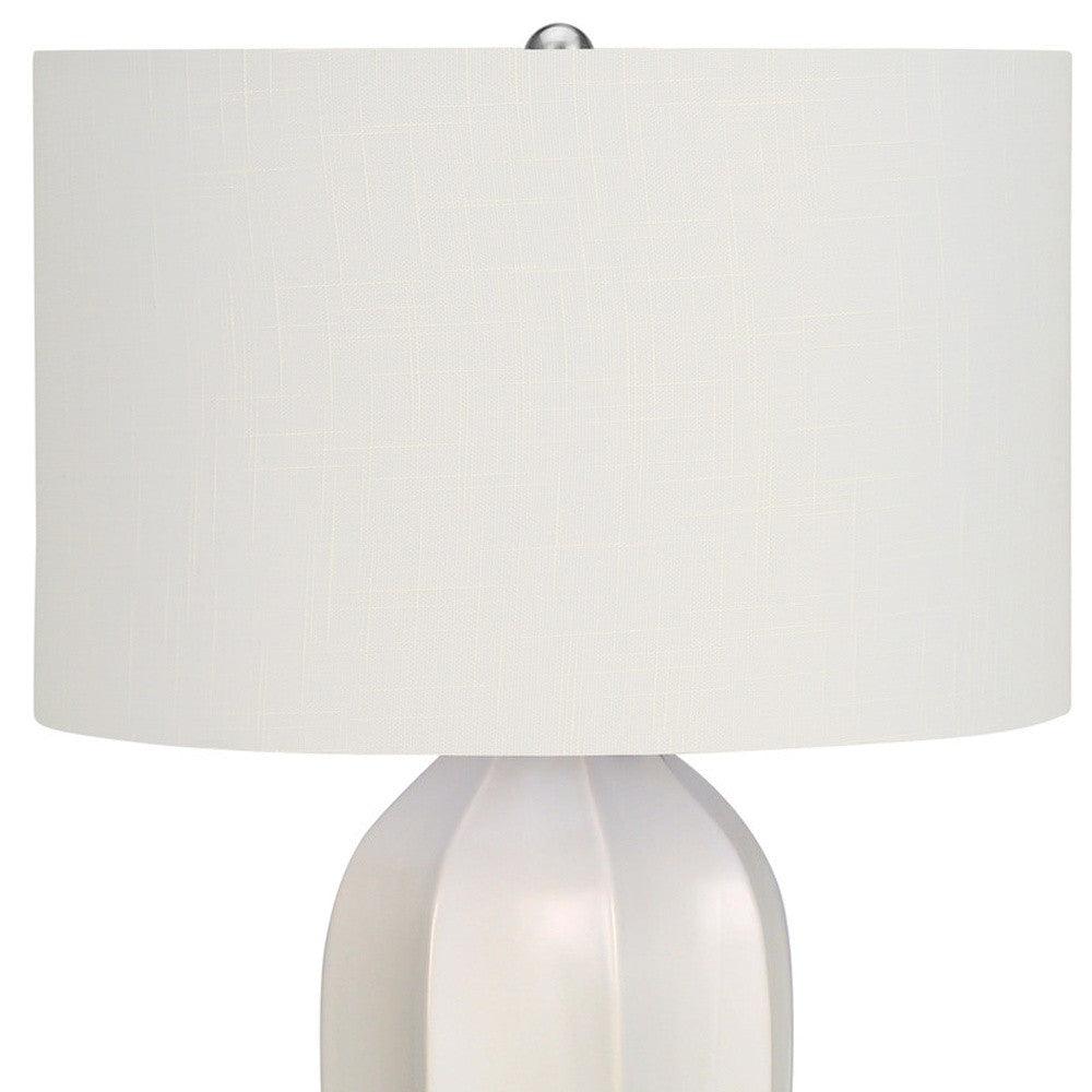 27" Cream Ceramic Geometric Table Lamp With Cream Drum Shade - FurniFindUSA