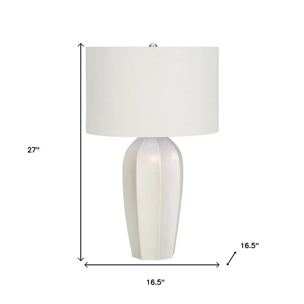 27" Cream Ceramic Geometric Table Lamp With Cream Drum Shade HomeRoots
