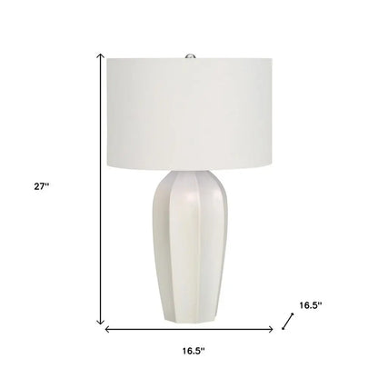 27" Cream Ceramic Geometric Table Lamp With Cream Drum Shade HomeRoots