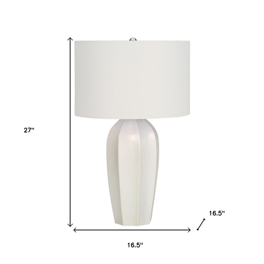 27" Cream Ceramic Geometric Table Lamp With Cream Drum Shade — view 9