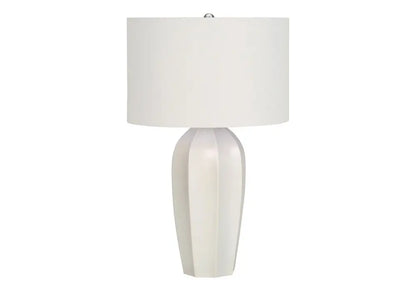 27" Cream Ceramic Geometric Table Lamp With Cream Drum Shade HomeRoots