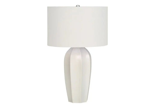 27" Cream Ceramic Geometric Table Lamp With Cream Drum Shade HomeRoots