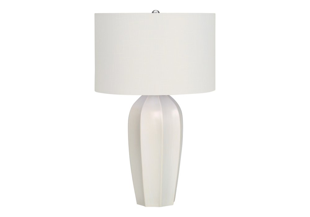 27" Cream Ceramic Geometric Table Lamp With Cream Drum Shade HomeRoots