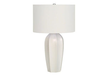 27" Cream Ceramic Geometric Table Lamp With Cream Drum Shade HomeRoots