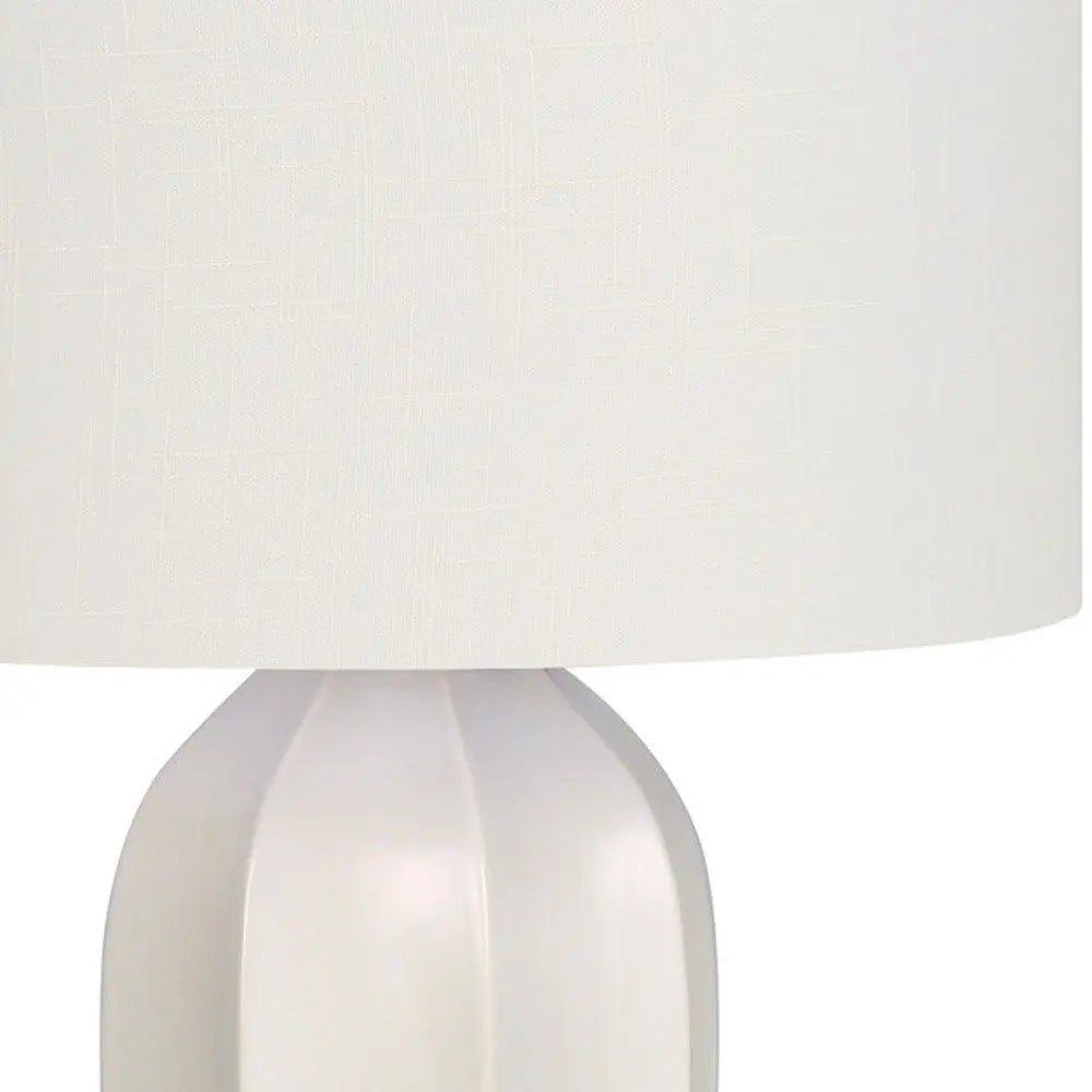 27" Cream Ceramic Geometric Table Lamp With Cream Drum Shade HomeRoots