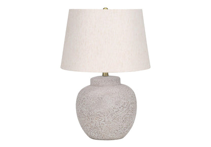 22" Cream Concrete Urn Table Lamp With Cream Abstract Empire Shade - FurniFindUSA