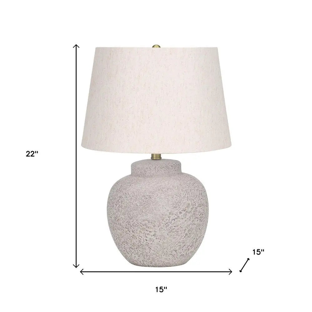 22" Cream Concrete Urn Table Lamp With Cream Abstract Empire Shade HomeRoots