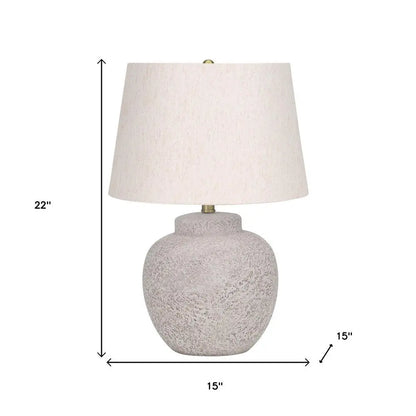 22" Cream Concrete Urn Table Lamp With Cream Abstract Empire Shade HomeRoots