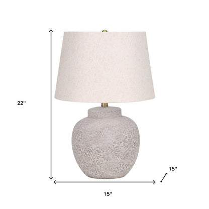 22" Cream Concrete Urn Table Lamp With Cream Abstract Empire Shade HomeRoots