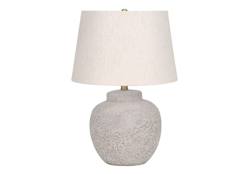 22" Cream Concrete Urn Table Lamp With Cream Abstract Empire Shade HomeRoots