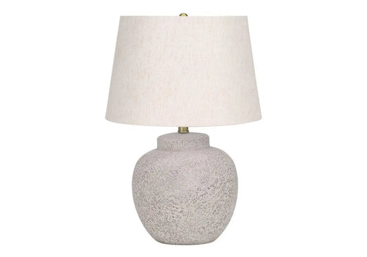 22" Cream Concrete Urn Table Lamp With Cream Abstract Empire Shade HomeRoots