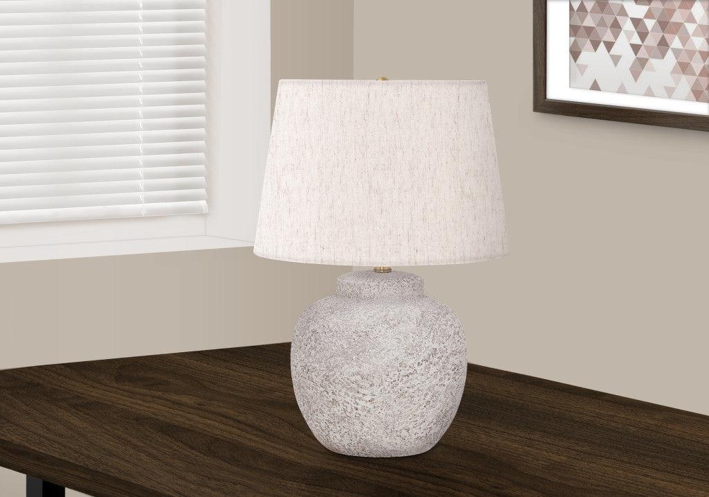 22" Cream Concrete Urn Table Lamp With Cream Abstract Empire Shade - FurniFindUSA