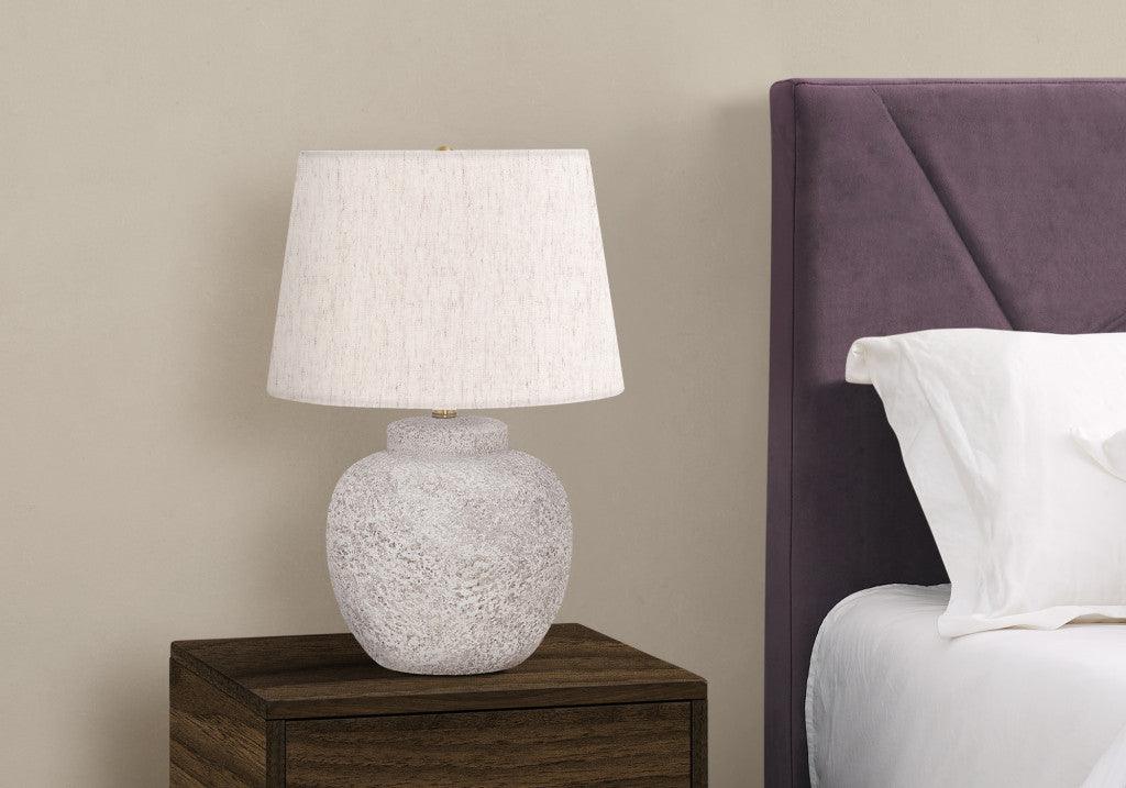 22" Cream Concrete Urn Table Lamp With Cream Abstract Empire Shade - FurniFindUSA