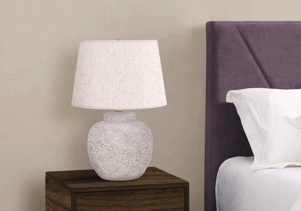 22" Cream Concrete Urn Table Lamp With Cream Abstract Empire Shade HomeRoots