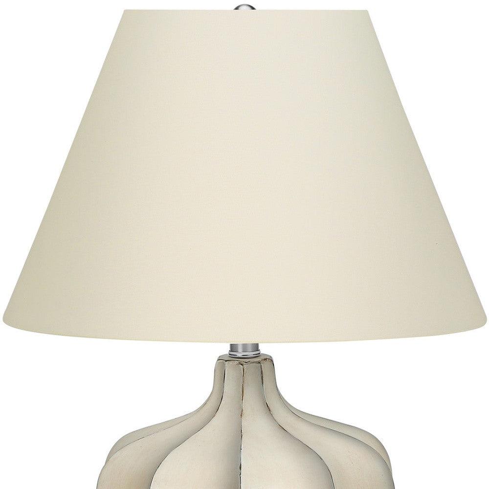 21" Cream Round Table Lamp With Cream Empire Shade - FurniFindUSA