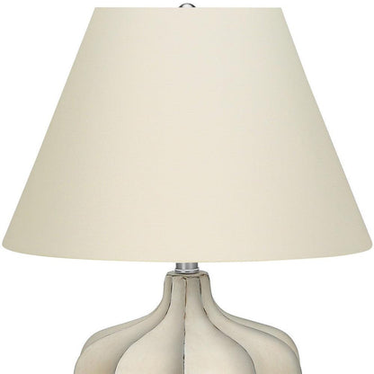 21" Cream Round Table Lamp With Cream Empire Shade - FurniFindUSA