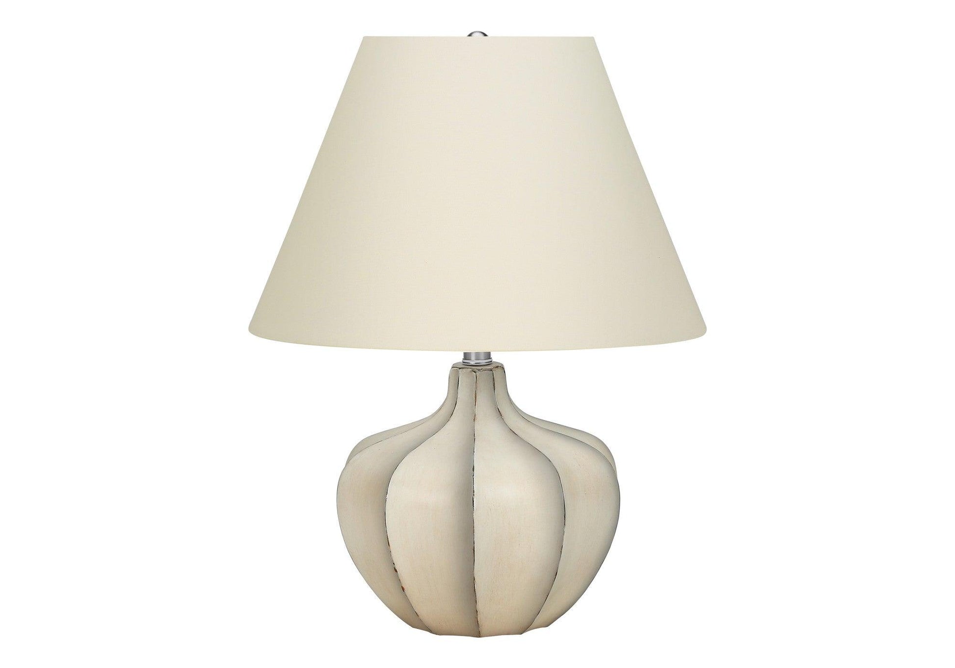 21" Cream Round Table Lamp With Cream Empire Shade - FurniFindUSA