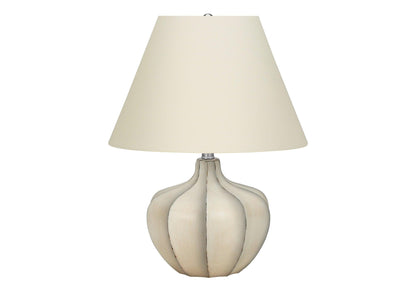 21" Cream Round Table Lamp With Cream Empire Shade - FurniFindUSA
